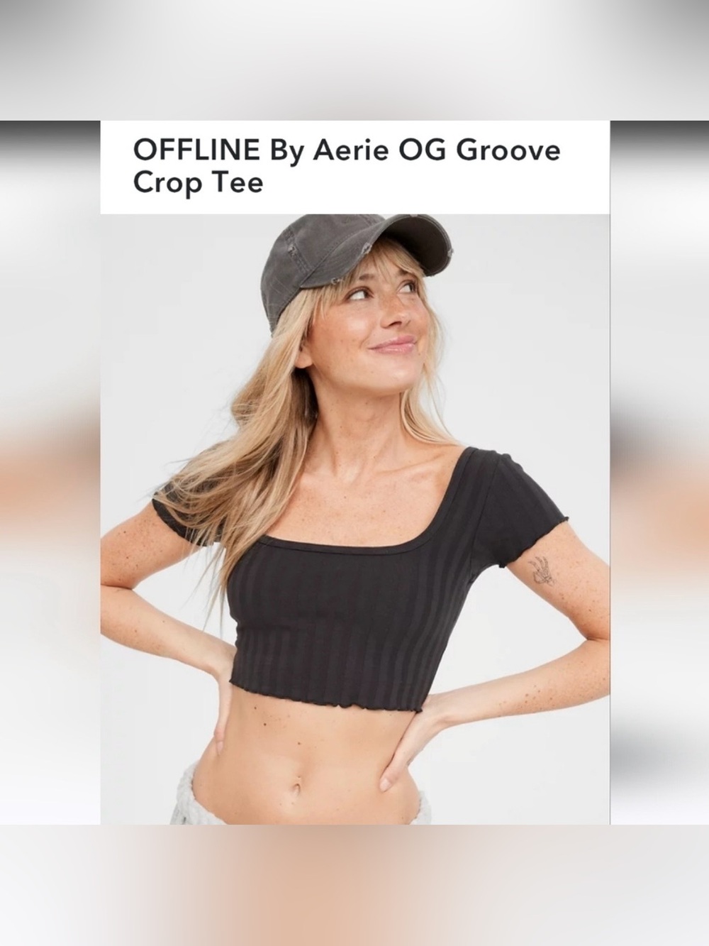 Aerie OFFLINE OG Groove Ribbed Crop Tee - Black | NWT!